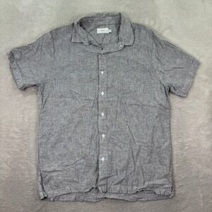 Onia Striped Linen Blend Camp Shirt Short Sleeve Button Up Casual Mens Large EUC